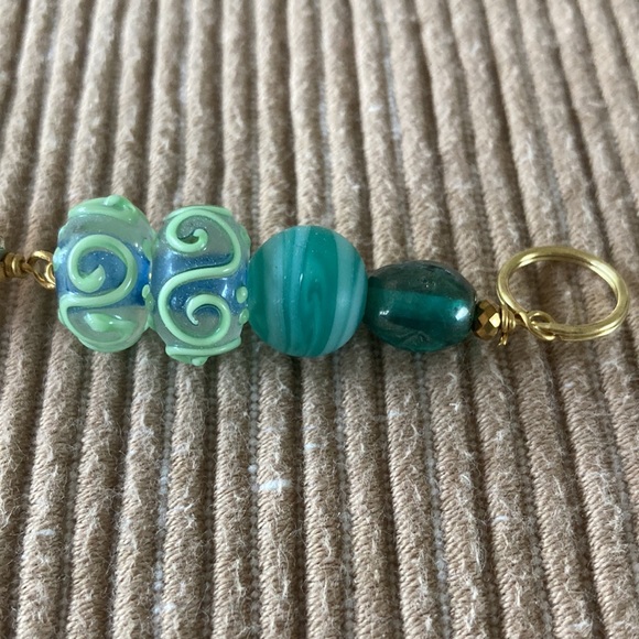 Vintage Bead & Lampwork Glass Key Chain, Purse or Car Mirror Jewelry Green Brown - Picture 2 of 4